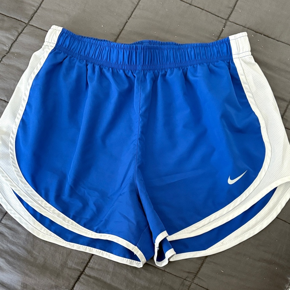 Nike Women's Royal Blue and White Athletic Shorts